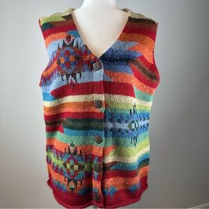 Northern Isles Multicolor Knit Sweater Vest L Southwest Aztec Pattern New